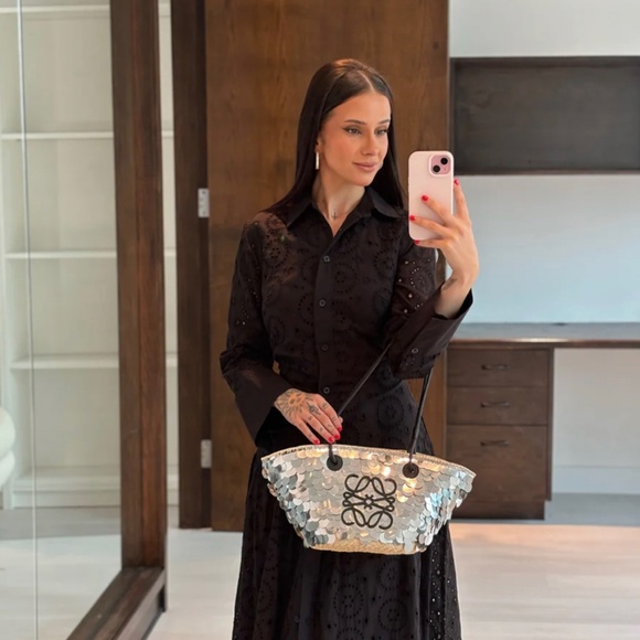 Pre-Owned Loewe Paula's Ibiza Small Sequin Anagram Basket Bag Silver - Picture 10 of 10